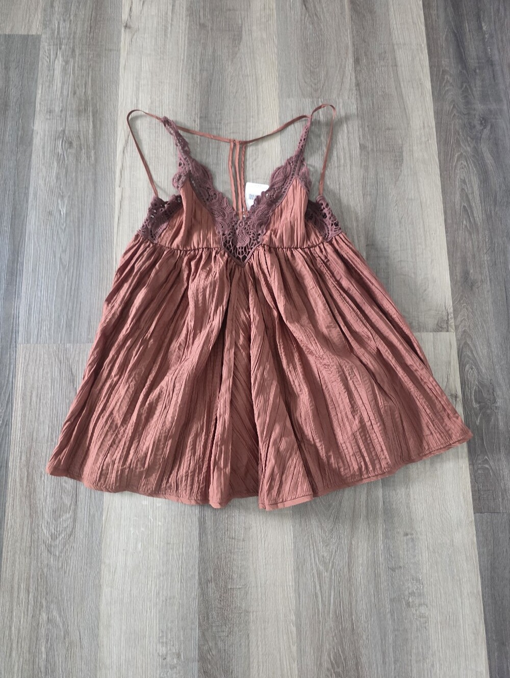 Free People Women's Cropper Lace-Trim Slip Chemise Rosewood Size L